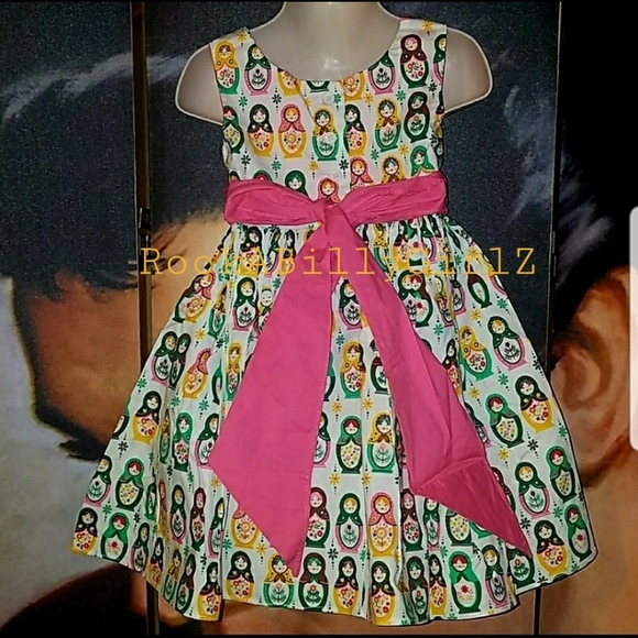 Tatyana Lil Russian Nesting Dolls Dress w Pink Bow Vintage Matryoshka Print - Picture 2 of 6
